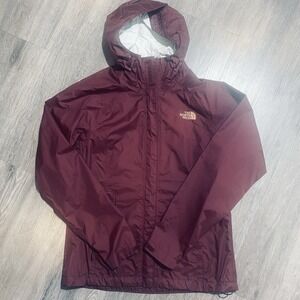 The North Face Rain Jacket Women Small Burgundy Hooded Lightweight